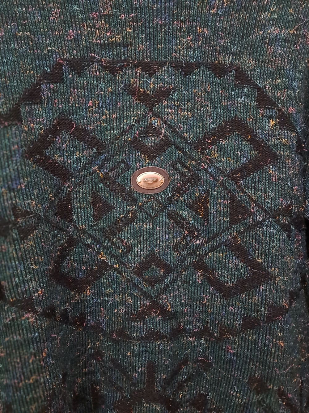Obermeyer Mens Rare Vintage Green Black Rare Crewneck Sweater Wool Geometric